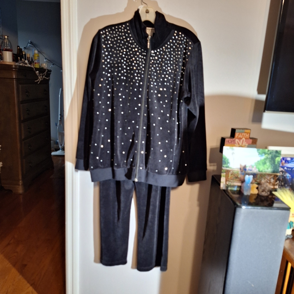 Anthony Richards Black Velour With Sparkling Accents Retro Track Suit
